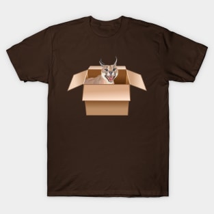 Caracal Cat Peeping from Cardboard Box T-Shirt